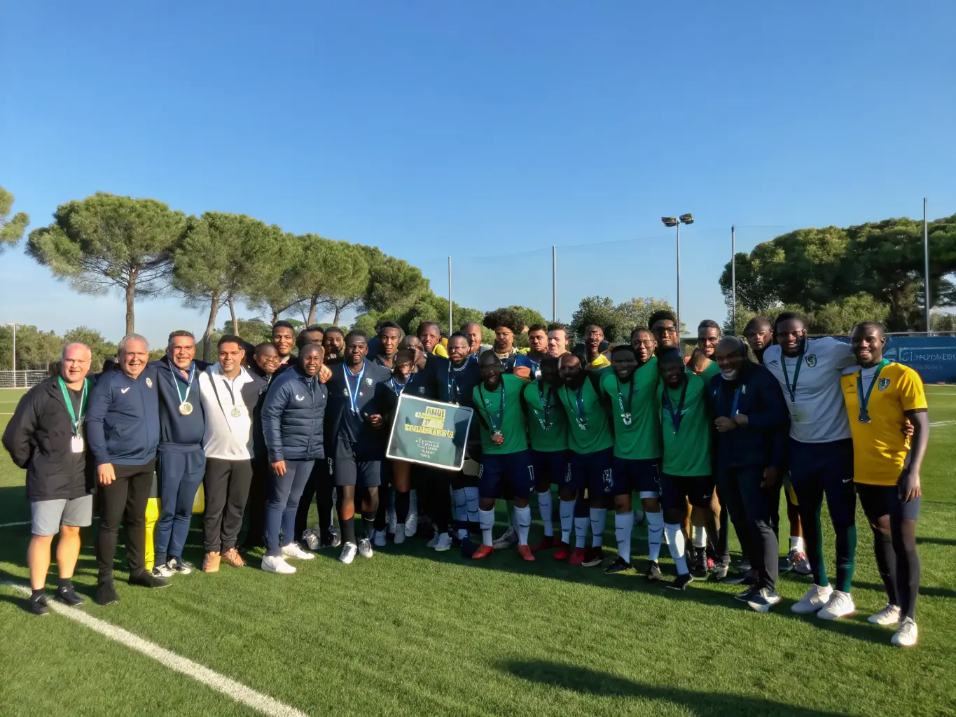 A group photo of adult LAMBALLE F.C. players and coaches, highlighting the camaraderie and community spirit within the club.